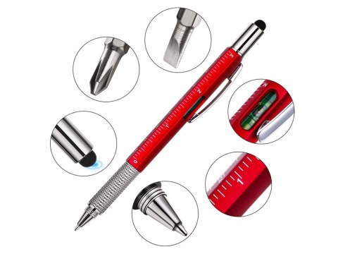 Długopis wielofunkcyjny śrubokręt multitool 6w1 miarka poziomica klips Długopis wielofunkcyjny śrubokręt multitool 6w1 miarka poziomica klips