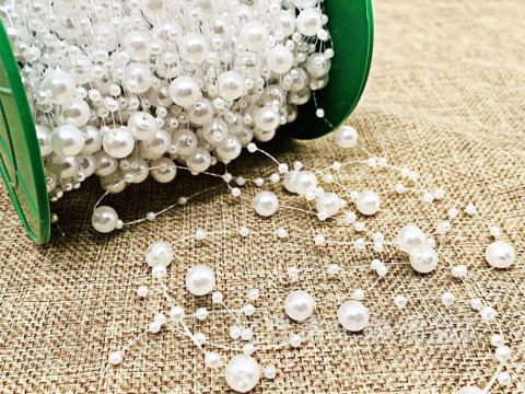 Girlanda perłowa biała perełki łańcuch na choinkę koraliki szpula 10mm 5m Girlanda perłowa biała perełki łańcuch na choinkę koraliki szpula 10mm 5m