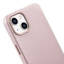 SKÓRZANE ETUI IPHONE 14 PLUS MAGNETYCZNE Z MAGSAFE LITCHI PREMIUM LEATHER CASE RÓŻOWY