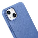 SKÓRZANE ETUI IPHONE 14 MAGNETYCZNE Z MAGSAFE LITCHI PREMIUM LEATHER CASE NIEBIESKI