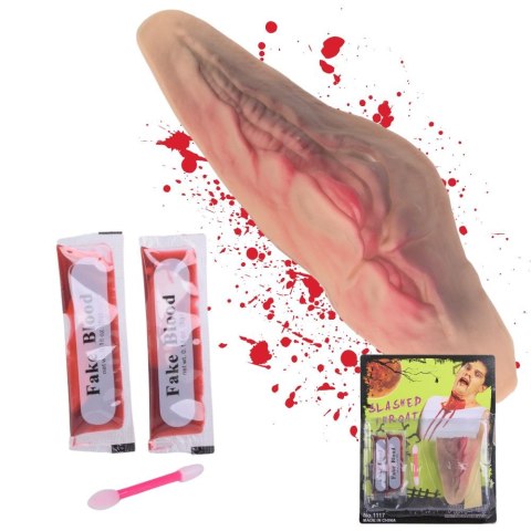 Sztuczna rana podcięte gardło z 10ml sztucznej krwi dodatek na halloween Sztuczna rana podcięte gardło z 10ml sztucznej krwi dodatek na halloween