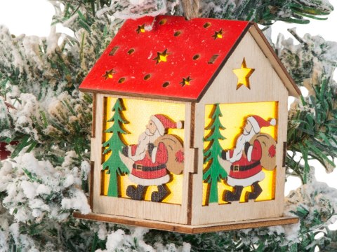 Drewniany wiszący lampion na choinkę oświetlenie ozdoba świąteczna mikołaj Drewniany wiszący lampion na choinkę oświetlenie ozdoba świąteczna mikołaj