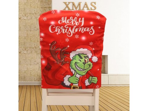 Pokrowiec świąteczny na krzesło dekoracyjny uniwersalny grinch na oparcie Pokrowiec świąteczny na krzesło dekoracyjny uniwersalny grinch na oparcie