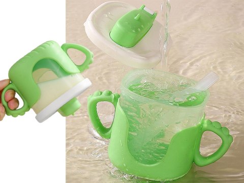 Kubek niekapek dla dziecka do picia silikonowe uchwyty 300ml ze słomką Kubek niekapek dla dziecka do picia silikonowe uchwyty 300ml ze słomką
