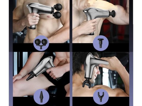 Pistolet do masażu pleców ciała nóg masażer mocny massage gun 4 końcówki Pistolet do masażu pleców ciała nóg masażer mocny massage gun 4 końcówki