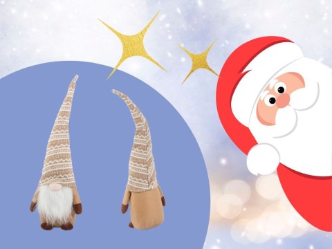 Skrzat krasnal świąteczny brązowy gnom z brodą pod choinkę 48cm miękki Skrzat krasnal świąteczny brązowy gnom z brodą pod choinkę 48cm miękki