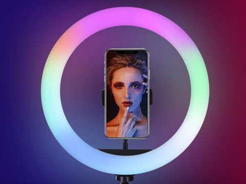 Lampa pierścieniowa led rgb ring + uchwyt na telefon + regulowany statyw Lampa pierścieniowa led rgb ring + uchwyt na telefon + regulowany statyw