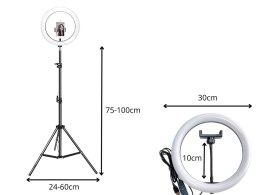 Lampa pierścieniowa led ring + uchwyt na telefon + statyw 100cm 3 odcienie