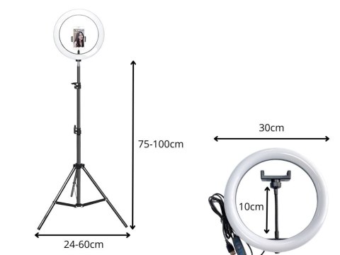 Lampa pierścieniowa led ring + uchwyt na telefon + statyw 100cm 3 odcienie Lampa pierścieniowa led ring + uchwyt na telefon + statyw 100cm 3 odcienie