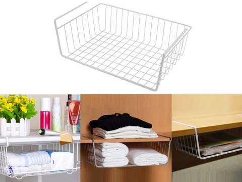 Kosz podwieszany pod półkę kosz metalowy organizer koszyk kuchenna biała Kosz podwieszany pod półkę kosz metalowy organizer koszyk kuchenna biała