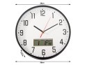 Zegar ścienny duży cichy 30cm okrągły wskazówkowy data temperatura drewno