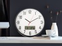 Zegar ścienny duży cichy 30cm okrągły wskazówkowy data temperatura drewno