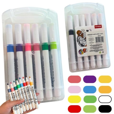 MARKERY AKRYLOWE 12 SZT KOLOROWE DO SZKŁA PLASTIKU METALU DREWNA + ETUI MARKERY AKRYLOWE 12 SZT KOLOROWE DO SZKŁA PLASTIKU METALU DREWNA + ETUI