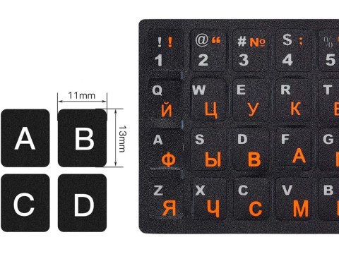 Naklejki nakładki nalepki na klawiaturę laptopa pc qwerty cyrlica 11x13mm Naklejki nakładki nalepki na klawiaturę laptopa pc qwerty cyrlica 11x13mm