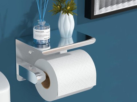 UCHWYT WIESZAK NA PAPIER TOALETOWY Z PÓŁKĄ NA TELEFON DO ŁAZIENKI WC STAL UCHWYT WIESZAK NA PAPIER TOALETOWY Z PÓŁKĄ NA TELEFON DO ŁAZIENKI WC STAL