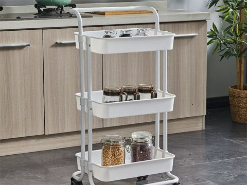 Półka łazienkowa szafka kuchenna regał mobilny na kółkach 3 poziomy biała Półka łazienkowa szafka kuchenna regał mobilny na kółkach 3 poziomy biała