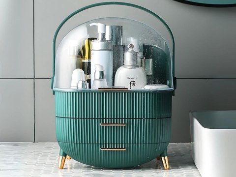 Organizer na kosmetyki z szufladami kuferek pojemny duży uchwyt elegancki Organizer na kosmetyki z szufladami kuferek pojemny duży uchwyt elegancki