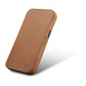 SKÓRZANE ETUI IPHONE 14 PRO Z KLAPKĄ MAGNETYCZNE MAGSAFE CE PREMIUM LEATHER JASNY BRĄZ