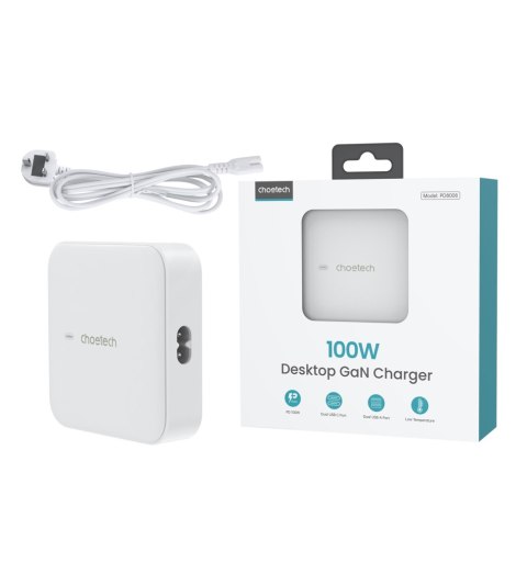 MOCNA ŁADOWARKA SIECIOWA GAN 100W 2X USB-A 2X USB-C BIAŁA MOCNA ŁADOWARKA SIECIOWA GAN 100W 2X USB-A 2X USB-C BIAŁA