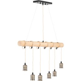 LAMPA SUFITOWA WISZĄCA LOFT 6 PUNKTOWA E27 - DREWNIANA BELKA