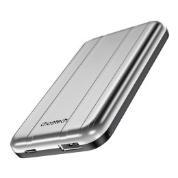 MAŁY LEKKI POWERBANK INDUKCYJNY 5000MAH MAGSAFE USB-A USB-C SREBRNY