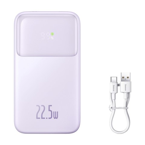 POWERBANK Z WYŚWIETLACZEM 10000MAH 22.5W + KABEL USB-A / USB-C FIOLETOWY