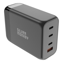 MOCNA ŁADOWARKA SIECIOWA GAN 200W Z KABLEM ZASILAJĄCYM 3XUSB-C PD USB-A QC 3.0 CZARNA