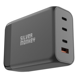 MOCNA ŁADOWARKA SIECIOWA GAN 200W Z KABLEM ZASILAJĄCYM 3XUSB-C PD USB-A QC 3.0 CZARNA