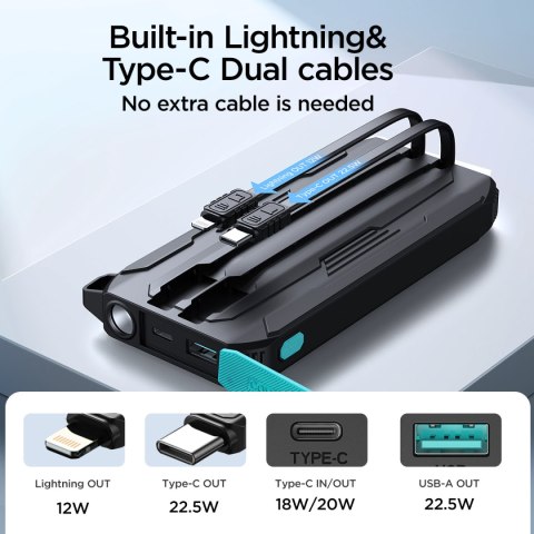 POWERBANK TERENOWY OUTDOOR 10000MAH Z WBUDOWANYMI KABLAMI USB-C I LIGHTNING CZARNY POWERBANK TERENOWY OUTDOOR 10000MAH Z WBUDOWANYMI KABLAMI USB-C I LIGHTNING CZARNY