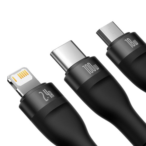 Kabel przewód 3w1 USB do USB-C / iPhone Lightning / micro USB 1.2m - czarny Kabel przewód 3w1 USB do USB-C / iPhone Lightning / micro USB 1.2m - czarny