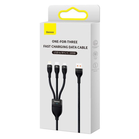 Kabel przewód 3w1 USB do USB-C / iPhone Lightning / micro USB 1.2m - czarny Kabel przewód 3w1 USB do USB-C / iPhone Lightning / micro USB 1.2m - czarny