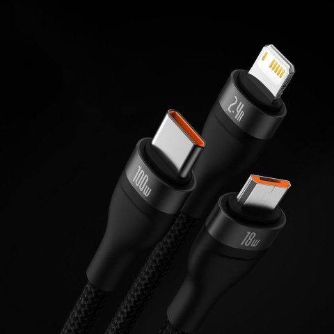 Kabel przewód 3w1 USB do USB-C / iPhone Lightning / micro USB 1.2m - czarny Kabel przewód 3w1 USB do USB-C / iPhone Lightning / micro USB 1.2m - czarny