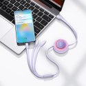 Zwijany kabel przewód 3w1 USB microUSB + Iphone Lightning + USB-C 66W 1.1m fioletowy