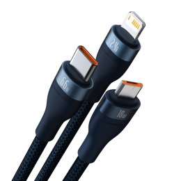 3w1 Kabel przewód do szybkiego ładowania USB-A do USB-C microUSB Lightning 66W 480Mb/s 1.2m niebieski