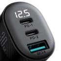 Ładowarka samochodowa z wyświetlaczem 2x USB-C USB-A 30W czarna