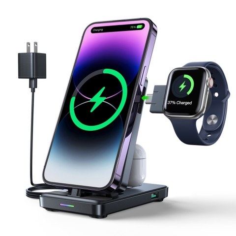 4w1 Stacja ładująca do iPhone AirPods Apple Watch USB-A składana czarna 4w1 Stacja ładująca do iPhone AirPods Apple Watch USB-A składana czarna