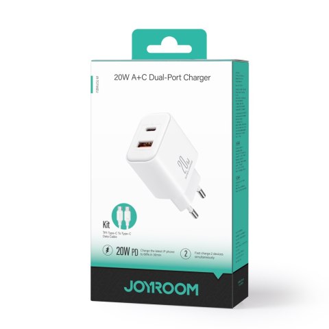 Ładowarka sieciowa USB-A USB-C PD 20W + kabel USB-C JR-TCF05 biała Ładowarka sieciowa USB-A USB-C PD 20W + kabel USB-C JR-TCF05 biała