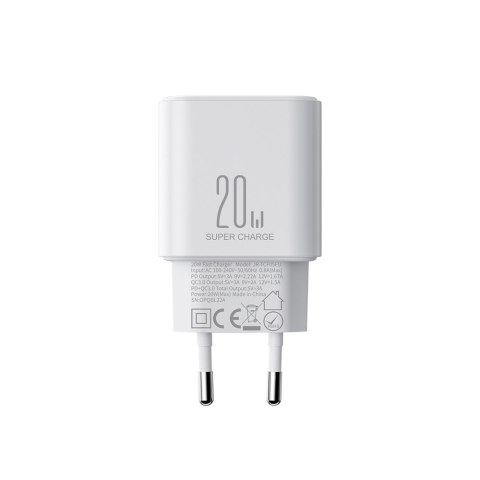 Ładowarka sieciowa USB-A USB-C PD 20W + kabel USB-C JR-TCF05 biała Ładowarka sieciowa USB-A USB-C PD 20W + kabel USB-C JR-TCF05 biała