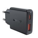 Mała płaska ładowarka sieciowa GaN PD 30W USB-A USB-C czarna