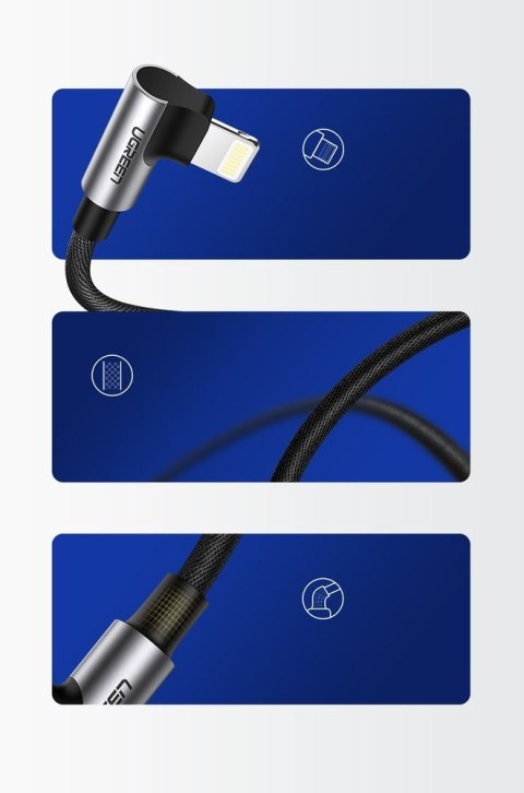 Kątowy kabel przewód do iPhone USB - Lightning MFI 2.4A 1m czarny Kątowy kabel przewód do iPhone USB - Lightning MFI 2.4A 1m czarny