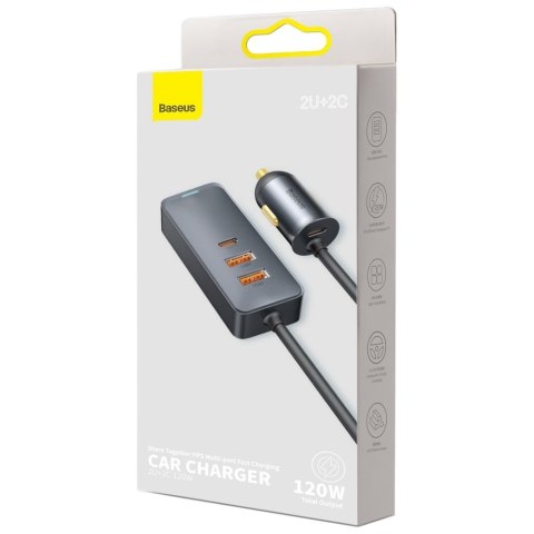 Ładowarka samochodowa Share Together 2x USB 2x USB-C 120W PPS QC PD szary Ładowarka samochodowa Share Together 2x USB 2x USB-C 120W PPS QC PD szary
