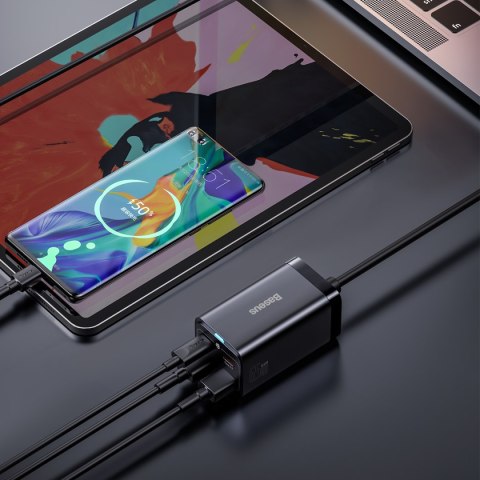 Szybka ładowarka sieciowa GaN3 Pro 2x USB-C / 2x USB 65W PD QC + kabel USB-C 1m czarny Szybka ładowarka sieciowa GaN3 Pro 2x USB-C / 2x USB 65W PD QC + kabel USB-C 1m czarny