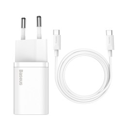 Szybka ładowarka sieciowa Si 25W 3A z kablem USB-C 1m biały