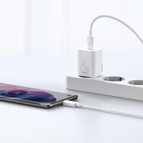 Szybka ładowarka sieciowa Si 25W 3A z kablem USB-C 1m biały Szybka ładowarka sieciowa Si 25W 3A z kablem USB-C 1m biały