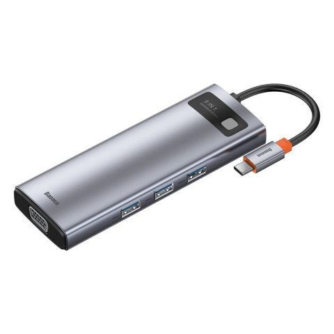 Wielofunkcyjny HUB 9w1 USB-C 3xUSB 3.2 PD VGA Full HD HDMI 4K czytnik kart TF i SD RJ45 szary Wielofunkcyjny HUB 9w1 USB-C 3xUSB 3.2 PD VGA Full HD HDMI 4K czytnik kart TF i SD RJ45 szary