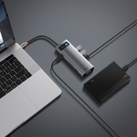 Wielofunkcyjny HUB 9w1 USB-C 3xUSB 3.2 PD VGA Full HD HDMI 4K czytnik kart TF i SD RJ45 szary Wielofunkcyjny HUB 9w1 USB-C 3xUSB 3.2 PD VGA Full HD HDMI 4K czytnik kart TF i SD RJ45 szary