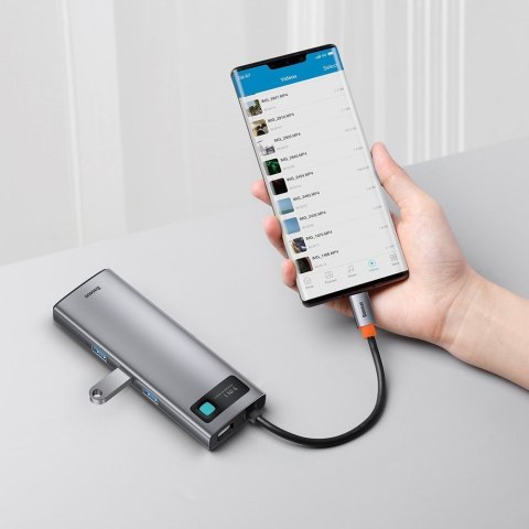 Wielofunkcyjny HUB 9w1 USB-C 3xUSB 3.2 PD VGA Full HD HDMI 4K czytnik kart TF i SD RJ45 szary Wielofunkcyjny HUB 9w1 USB-C 3xUSB 3.2 PD VGA Full HD HDMI 4K czytnik kart TF i SD RJ45 szary