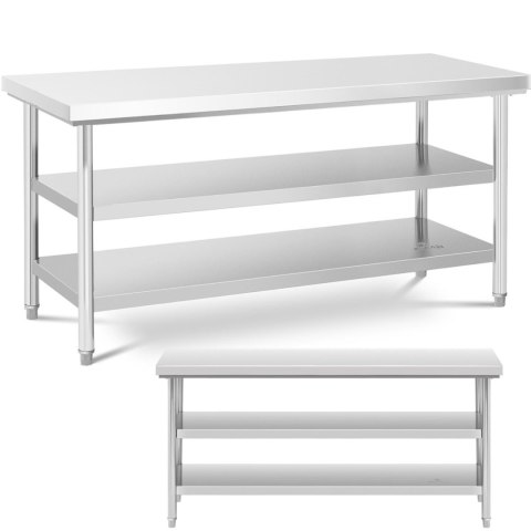Stół blat roboczy centralny stalowy 2 półki 180 x 60 cm Stół blat roboczy centralny stalowy 2 półki 180 x 60 cm