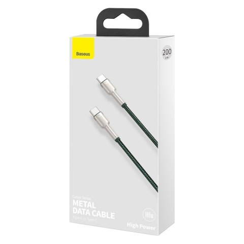Przewód kabel USB-C - USB-C Cafule Metal Data Power Delivery 100W 2m - zielony Przewód kabel USB-C - USB-C Cafule Metal Data Power Delivery 100W 2m - zielony