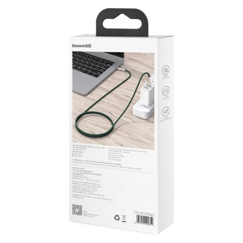 Przewód kabel USB-C - USB-C Cafule Metal Data Power Delivery 100W 2m - zielony Przewód kabel USB-C - USB-C Cafule Metal Data Power Delivery 100W 2m - zielony